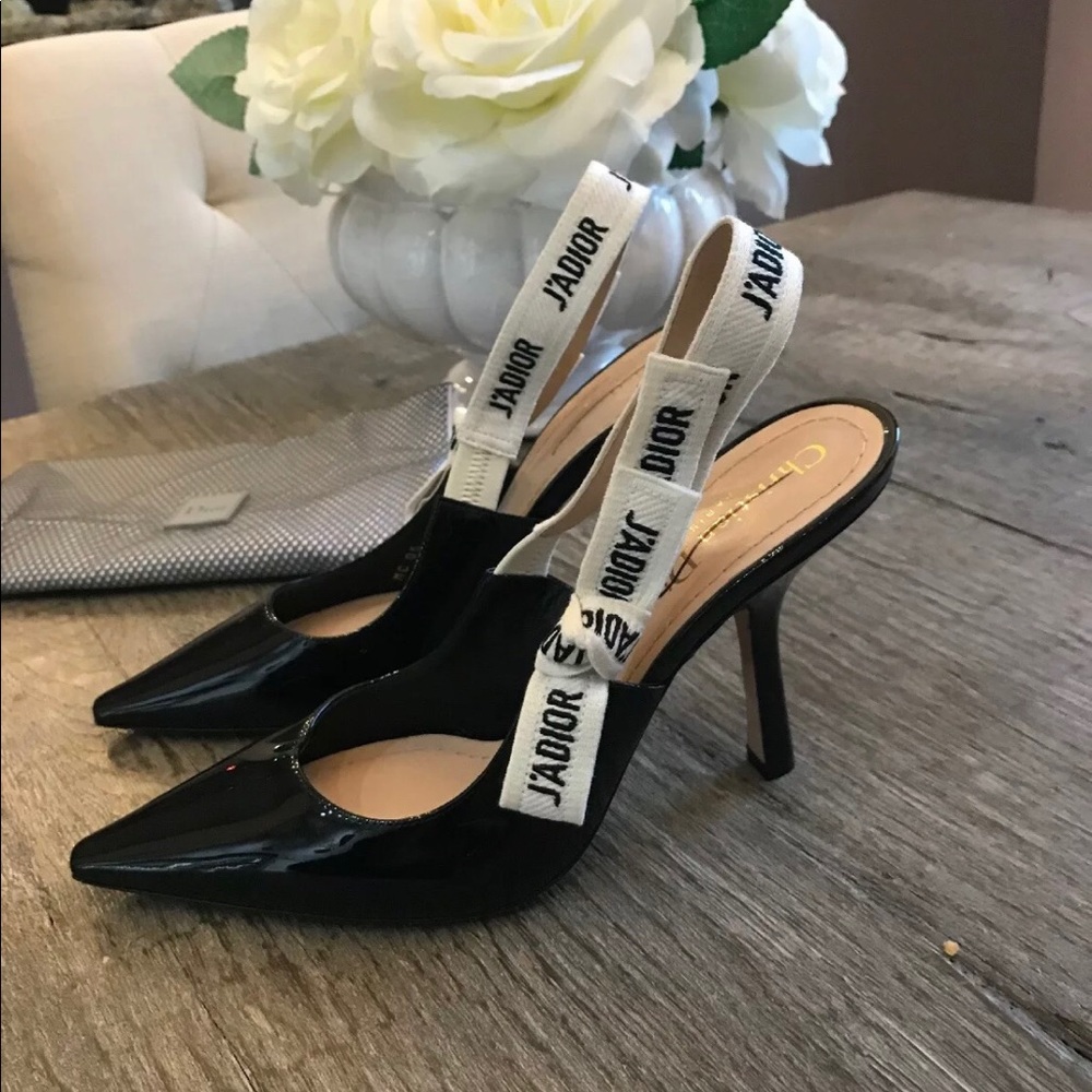 dior ja’dore black patent slingback pumps